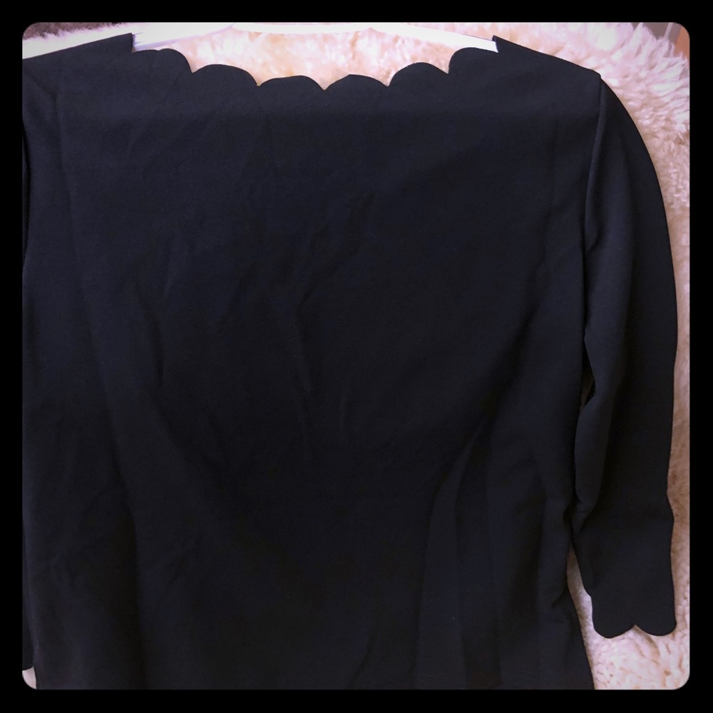NWOT Black very sleek scalloped neckline blouse